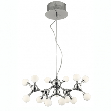 Lustre - Lustra moderna Zaida cu 15 becuri, abajur alb rotund sticla, suport metal crom, AZ 0107 - Azzardo