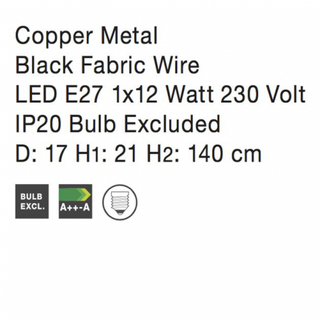 Lustra neagra/alba/cupru tip pendul Namid abajur din tije metalice, Ø 17 cm, 8809701 - Novaluce [8]