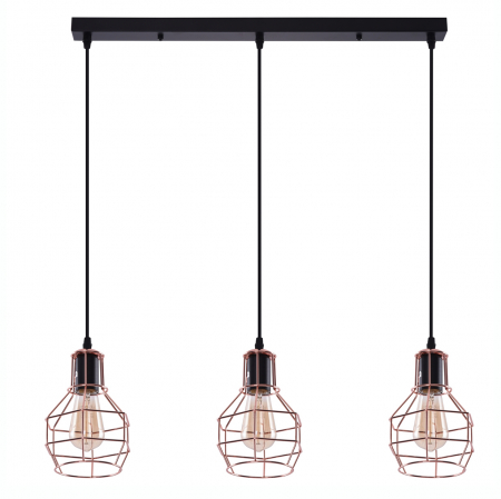 Lustre - Lustra neagra liniara cu 3 pendule stil industrial detalii cupru Alio Line 60 cm, metal, AZ 2141 - Azzardo