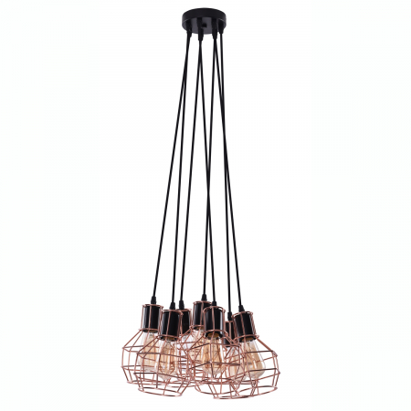 Lustre - Lustra neagra cu 7 pendule suspendate legate Alio Line 43 cm, stil industrial detalii cupru, metal, AZ 2142 - Azzardo