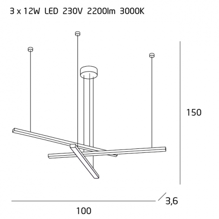 Lustra neagra iluminare 3xLED Linda III 100x100 cm metal/acril, inaltime reglabila, P0311 - Maxlight [8]