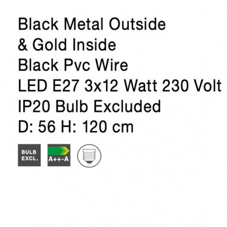 Lustra neagra moderna Hindia, cu 3 pendule metal Ø 56 cm, inaltime reglabila, 9417051 - Novaluce [9]