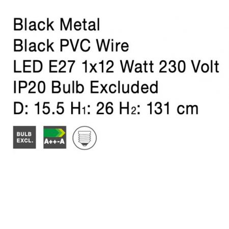 Lustra neagra tip pendul Marena abajur tip plasa metal, Ø 15,5 cm, 9402459 - Novaluce [8]