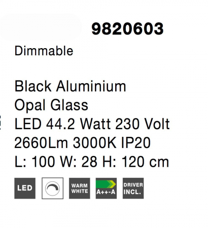 Lustra orizontala dimabila LED neagra/aurie Charon 100 cm, detalii glob albe sticla, design modern, 9820603 - Novaluce [5]
