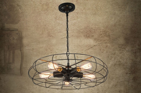 Lustra pe fir neagra stil industrial Pavol Ø 47 cm in forma de ventilator, metal, 5 becuri, AZ 2532 - Azzardo [3]