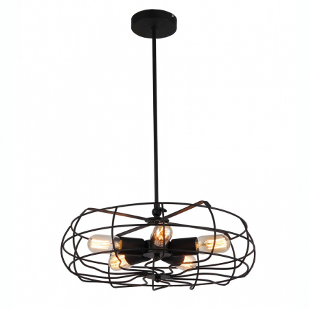 Lustre - Lustra pe fir neagra stil industrial Pavol Ø 47 cm in forma de ventilator, metal, 5 becuri, AZ 2532 - Azzardo