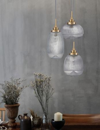 Lustra pe fir retro pendule forme diferite sticla transparenta Niraj Ø49 cm, metal auriu satinat, 9731214 - Novaluce [3]
