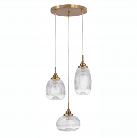 Lustre - Lustra pe fir retro pendule forme diferite sticla transparenta Niraj Ø49 cm, metal auriu satinat, 9731214 - Novaluce