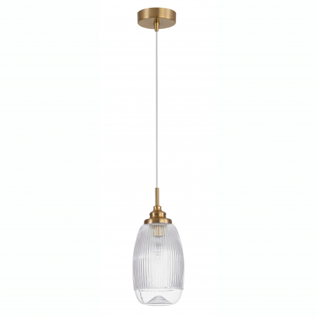 Lustre - Lustra pe fir retro sticla transparenta Niraj Ø13 cm forma ovala, detalii metal auriu satinat, 9738212 - Novaluce