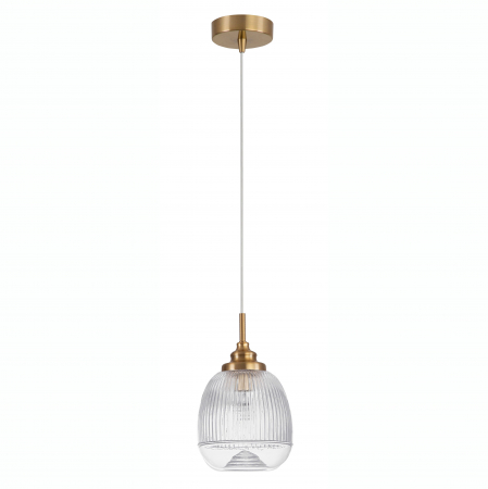 Lustre - Lustra pe fir retro sticla transparenta Niraj Ø15 cm, detalii metal auriu satinat, 9738210 - Novaluce