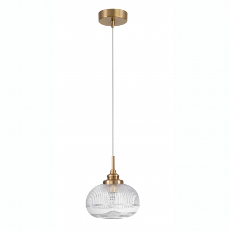 Lustre - Lustra pe fir retro sticla transparenta Niraj Ø18 cm forma rotunda, detalii metal auriu satinat, 9738211 - Novaluce