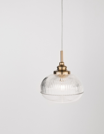 Lustra pe fir retro sticla transparenta Niraj Ø18 cm forma rotunda, detalii metal auriu satinat, 9738211 - Novaluce [1]