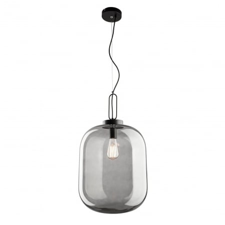 Lustre - Lustra pe fir sticla fumurie Raja Ø25/35 cm, forma cilindrica, design industrial, 9120668 - Novaluce