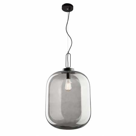 Promotii - Lustra pe fir sticla fumurie Raja Ø25/35 cm, forma cilindrica, design industrial, 9120669 - Novaluce
