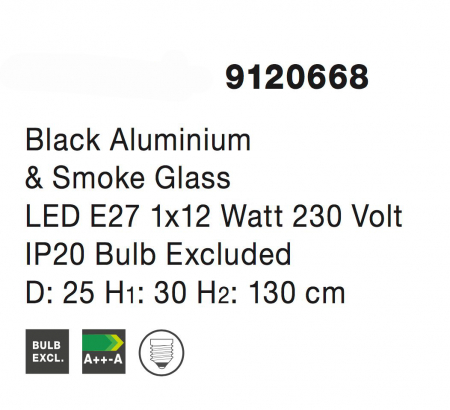 Lustra pe fir sticla fumurie Raja Ø25/35 cm, forma cilindrica, design industrial, 9120669 - Novaluce [7]