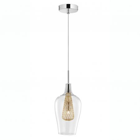 Lustre - Lustra pe fir sticla transparenta Hari Ø14 cm, detalii impletite metal auriu, 1500202831 - Novaluce