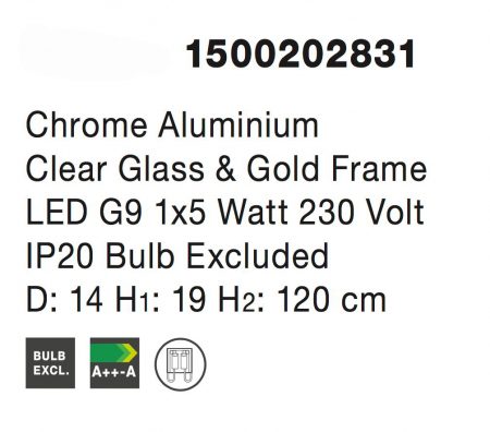Lustra pe fir sticla transparenta Hari Ø14 cm, detalii impletite metal auriu, 1500202831 - Novaluce [3]
