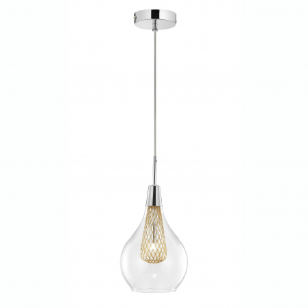 Lustre - Lustra pe fir sticla transparenta Hari Ø16 cm, detalii impletite metal auriu, 1500202811 - Novaluce