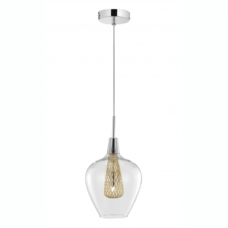 Lustre - Lustra pe fir sticla transparenta Hari Ø18 cm, detalii impletite metal auriu, 1500202821 - Novaluce