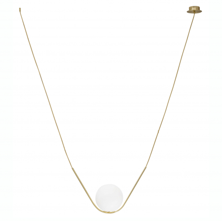 Lustre - Lustra pendul aurie cu glob alb sticla Evan 150 cm, prindere doua puncte tavan, design modern lux, 8279601 - Novaluce