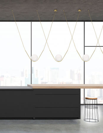 Lustra pendul aurie cu glob alb sticla Evan 150 cm, prindere doua puncte tavan, design modern lux, 8279601 - Novaluce [1]