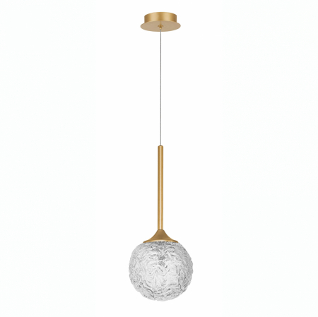 Lustre - Lustra pendul aurie Fedora Ø15/30 cm, glob sticla structurata, bec LED G9, 9260211 - Novaluce