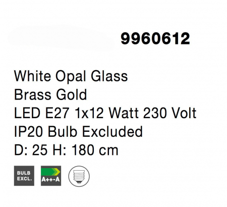 Lustra pendul glob alb cu auriu Ganiza Ø25 cm, sticla opal, E27, 9960612 - Novaluce [6]