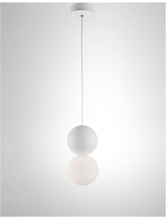Lustra pendul gri/alba beton Chiro Ø 10 cm, abajur sferic de sticla, inaltime reglabila, 9704192 - Novaluce [2]