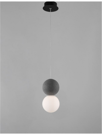Lustra pendul gri/alba beton Chiro Ø 10 cm, abajur sferic de sticla, inaltime reglabila, 9704192 - Novaluce [11]
