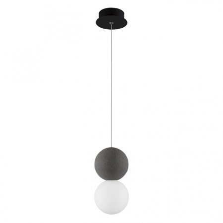 Promotii - Lustra pendul gri/alba beton Chiro Ø 10 cm, abajur sferic de sticla, inaltime reglabila, 9704191 - Novaluce