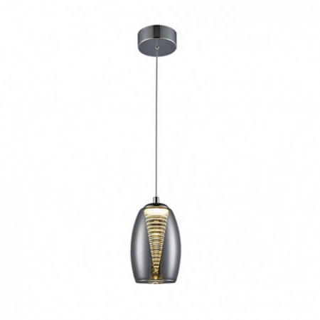 Lustre - Lustra pendul LED crom Loupi, abajur din sticla si policarbonat, inaltime reglabila, 584102 - Schuller
