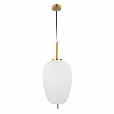 Lustre - Lustra pendul moderna alb cu auriu forma alungita Felicia 27x40 cm, sticla/metal, 9624063 - Novaluce