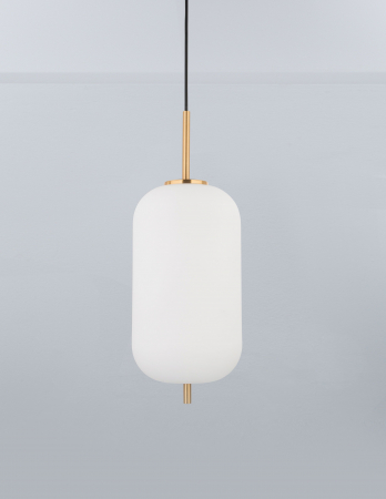Lustra pendul moderna alb cu auriu forma cilindrica Felicia 22x40 cm, sticla/metal, 9624062 - Novaluce [1]