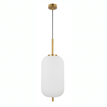 Lustre - Lustra pendul moderna alb cu auriu forma cilindrica Felicia 22x40 cm, sticla/metal, 9624062 - Novaluce