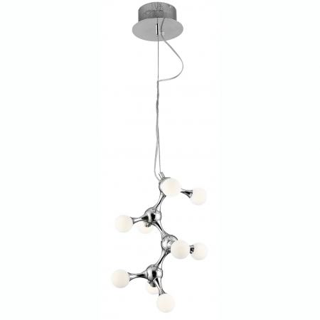 Lustre - Lustra pendul moderna Zaida cu 9 becuri, abajur alb rotund sticla, suport metal crom, AZ 0109 - Azzardo
