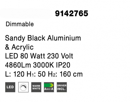 Lustra pendul neagra dimabila LED Miki 120 cm, design minimalist patrate, 9142765 - Novaluce [8]