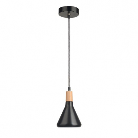 Lustre - Lustra pendul Ponse diverse culori, abajur din metal cu detaliu din lemn, inaltime reglabila, 7605173 - Novaluce