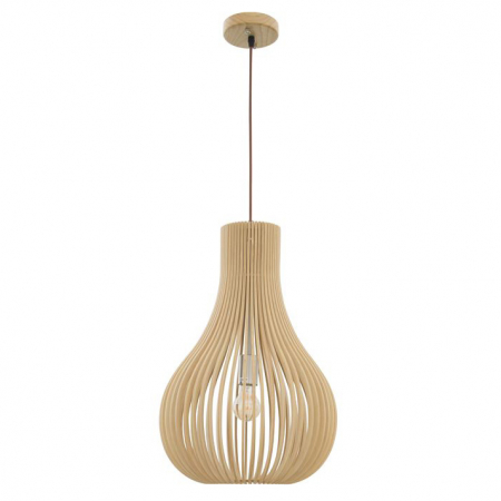 Promotii - Lustra pendul Selma Ø 38 cm, abajur din lemn cu aspect de para, inaltime reglabila, 9138061 - Novaluce