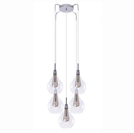 Lustra pendul Shiro 5 becuri inaltime asimetrica, abajur sticla transparenta, detalii metalice aurii si crom, AZ 1690 - Azzardo [1]