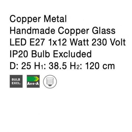 Lustra pendul sticla cupru/auriu/crom Ria Ø 25 cm, inaltime reglabila, 9190402 - Novaluce [9]
