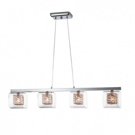 Lustre - Lustra premium liniara Vola 4 abajururi duble sticla si metal, inaltime reglabila, 867012 - Schuller