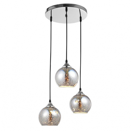 Promotii - Lustra premium rotunda sticla cromata Melti Ø 35 cm, 3 pendule, inaltime reglabila, 9332902 - Novaluce