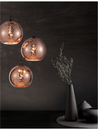 Lustra premium rotunda sticla cupru Dionis Ø 35 cm, 3 pendule, inaltime reglabila, baza metal, 8142681 - Novaluce [1]