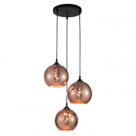 Lustre - Lustra premium rotunda sticla cupru Dionis Ø 35 cm, 3 pendule, inaltime reglabila, baza metal, 8142681 - Novaluce