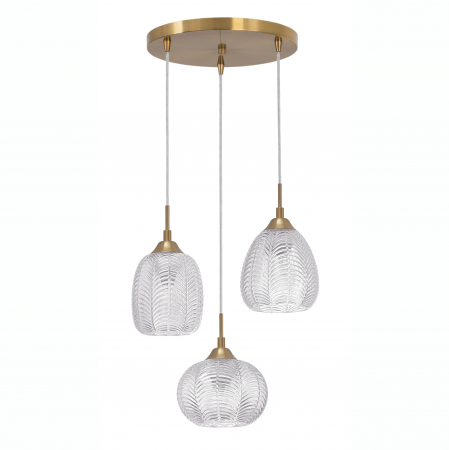 Promotii - Lustra retro 3 pendule sticla transparenta cu model Sekar Ø30 cm, metal auriu satinat, 9191542 - Novaluce