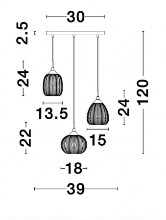 Lustra retro 3 pendule sticla transparenta cu model Sekar Ø30 cm, metal auriu satinat, 9191542 - Novaluce [3]