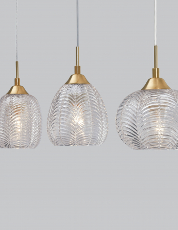 Lustra retro liniara 3 pendule sticla transparenta cu model Sekar 65 cm, metal auriu satinat, 9191543 - Novaluce [2]