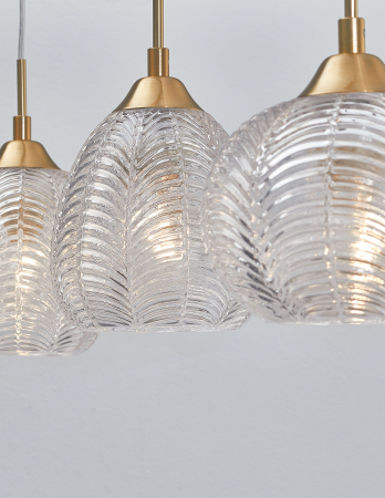 Lustra retro liniara 3 pendule sticla transparenta cu model Sekar 65 cm, metal auriu satinat, 9191543 - Novaluce [1]