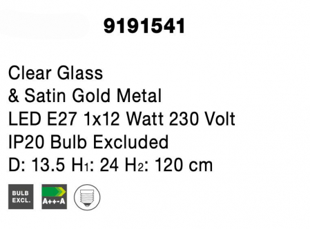 Lustra retro sticla transparenta cu model Sekar, metal auriu satinat, 9191541 - Novaluce [4]
