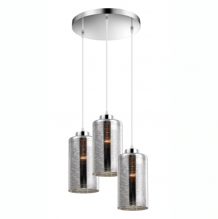 Lustre - Lustra rotunda 3 pendule pe fir Stripe sticla fumurie crom, forma cilindrica, design modern, 9361563 - Novaluce